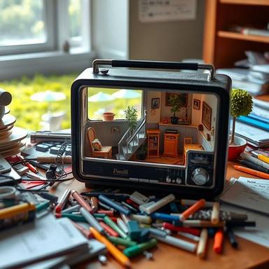 Create  a miniature scene radio in Qwen 