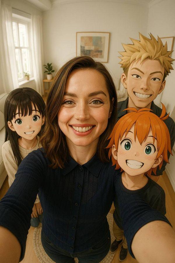 Prompt to selfie with animes characters
