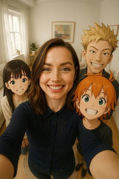 Prompt to selfie with animes characters