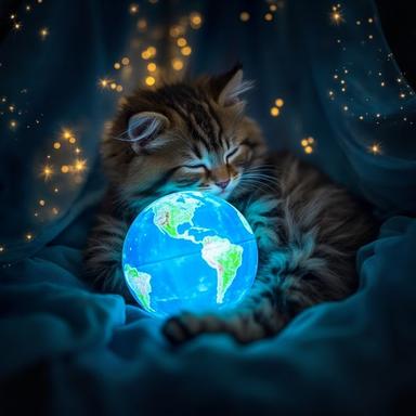 How create a fantastic cat hugging the Earth 