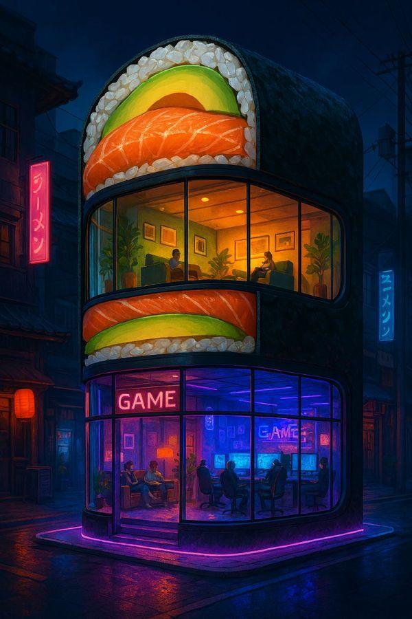 Create image of a sushi 🍣 restaurant in Gemini AI