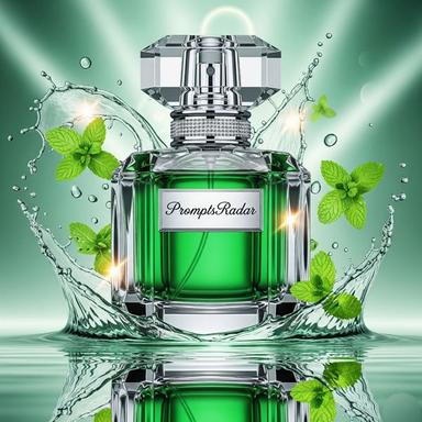 Hyper-realistic crystal perfume bottle with a Gemini prompt 