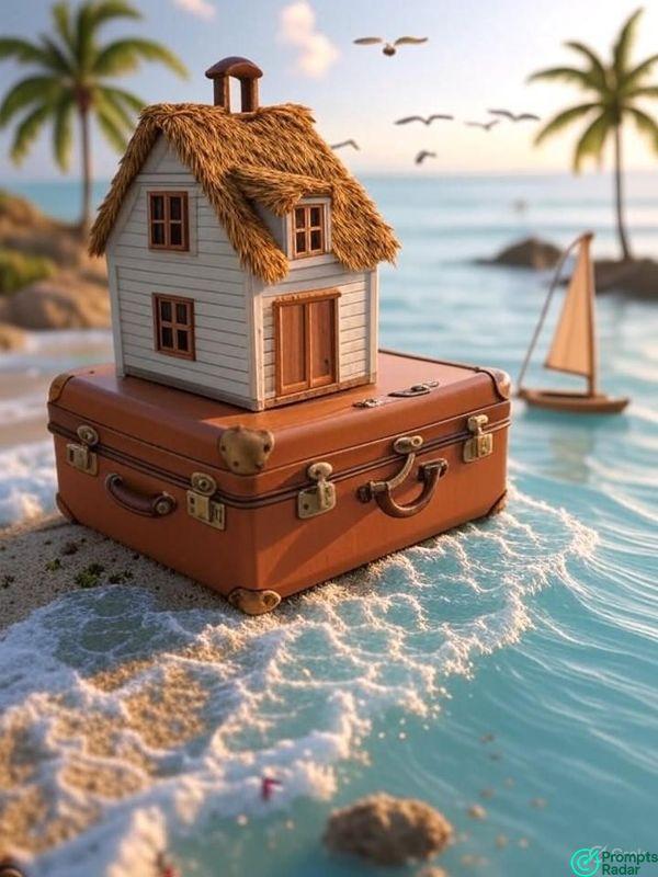 Grok prompt to create image of a vacation in AI 3D 