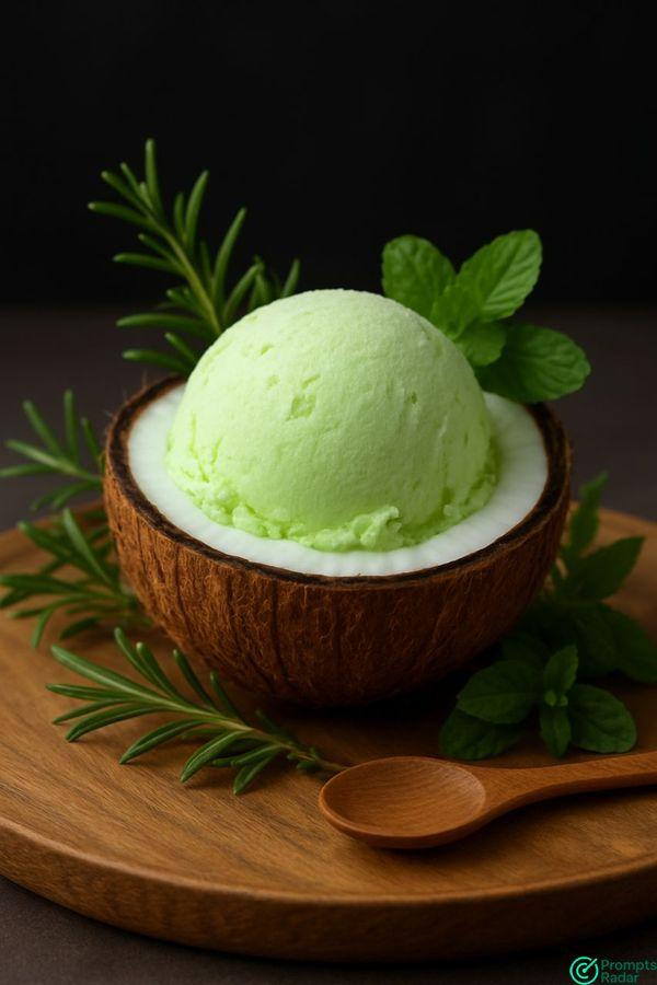 Herbal Coconut Delight: Gourmet Ice Cream Presentation with Chatgpt5 prompt 
