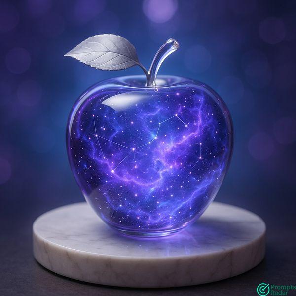 A translucent glass apple with an Ai prompt 