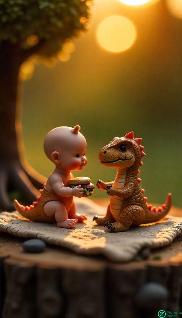 sharing a miniature picnic scene on a small AI prompt 