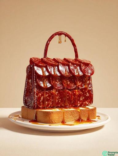 Food photography of a luxury handbag made with Midjourney prompt 