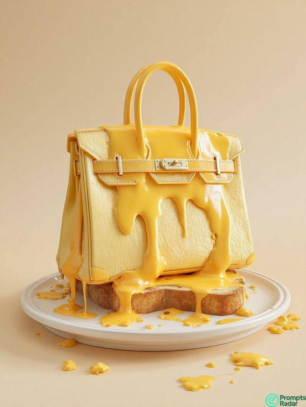 Food photography of a luxury handbag made with Midjourney prompt 