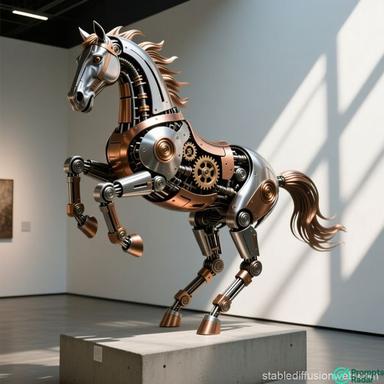 A robotic horse sculpture creation with Stable Diffusion prompt