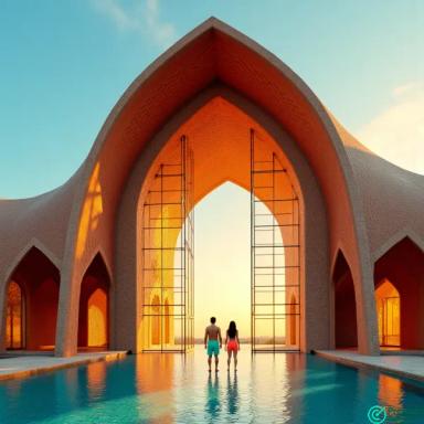 A modern architectural building prompt in Free AI image generator