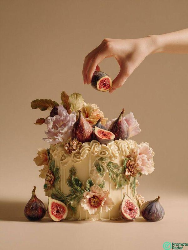 A hand reaching for the cake when using Midjourney prompt photography 