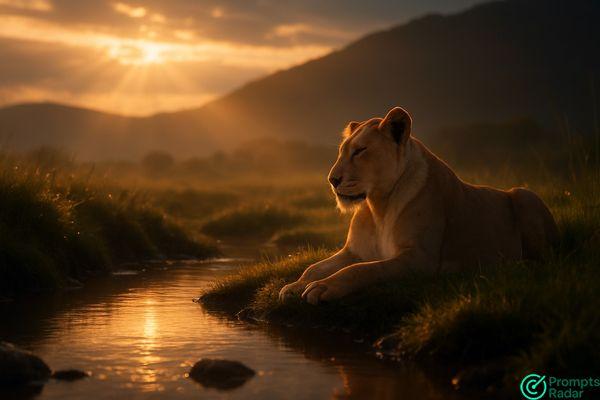 Create a cinematic scene of a lioness in Midjourney prompt