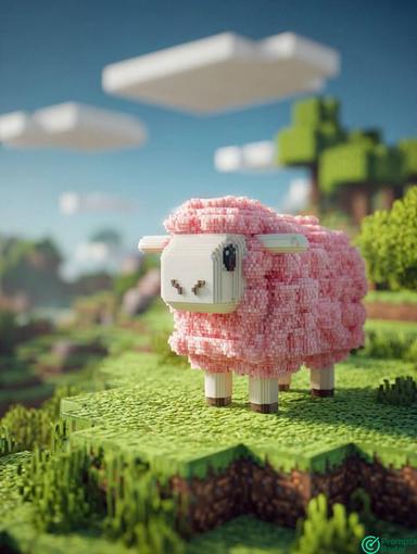 Cinematic Minecraft blocks prompt in Midjourney AI 