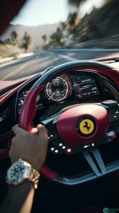 Ultra-realistic cinematic POV shot of your favorite car with Midjourney prompt 