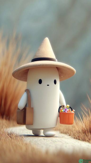 How create A cute cartoon ghost wearing witch hat with Midjourney prompt 