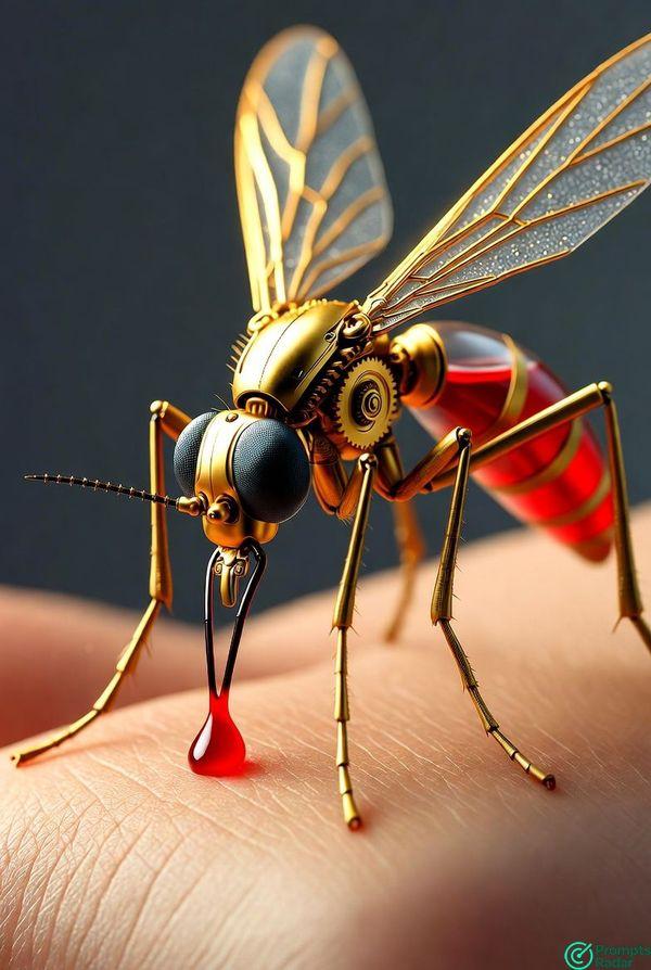 A golden robotic mosquito in Grok prompt Imagine  