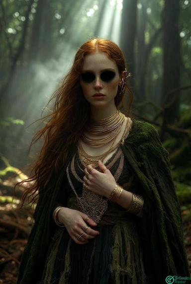 Enigmatic Forest Portrait: Black-Eyed Woman with Grok prompt in Imagine 