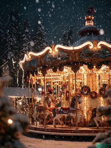 Magical Christmas Carousel in Midjourney prompt Wonderland