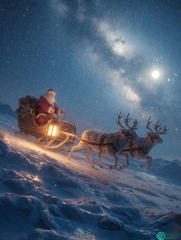 Hyper-Realistic Santa's Night Flight in Midjourney prompt 