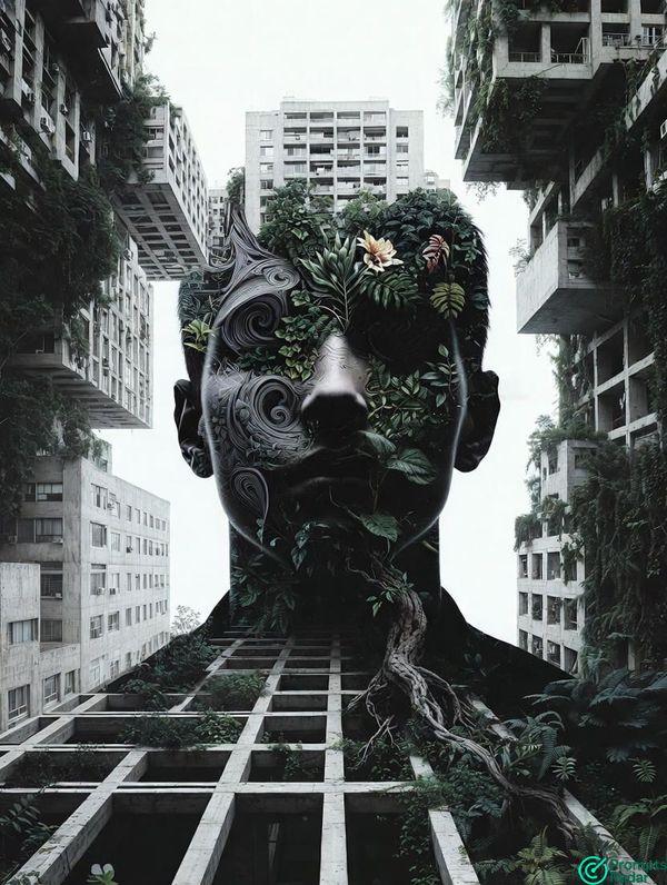 Surreal Urban Nature Silhouette portrait prompt with Grok Ai