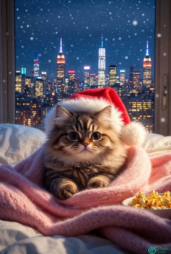 Cozy Christmas Cat in Snowy NYC with Grok prompt 