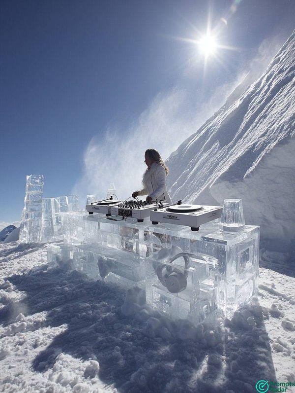 Icy Alpine DJ Setup with Avalanche in Midjourney AI 
