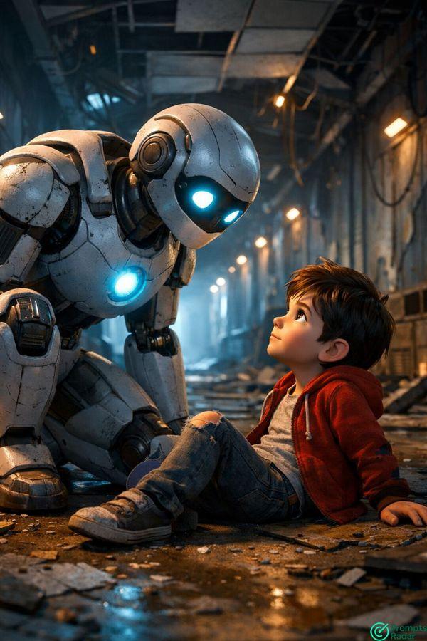 Chatgpt Realistic 3D Cartoon: Robot and Boy Interaction
