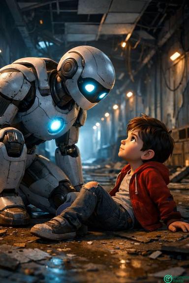 Chatgpt Realistic 3D Cartoon: Robot and Boy Interaction
