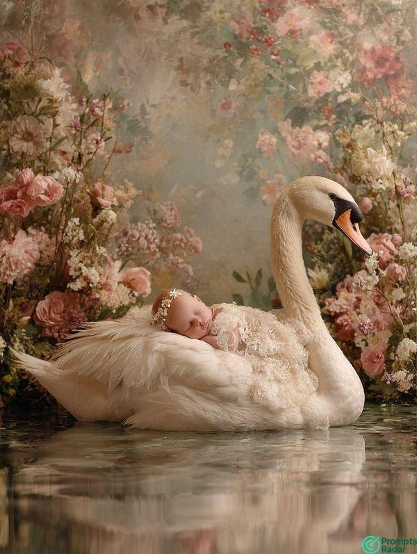 Newborn Swan Dream Photography prompt with Midjourney 