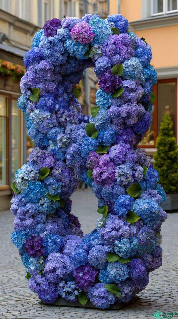 Hyperrealistic Floral Numeral on European Street with an advanced prompt for Midjourney
