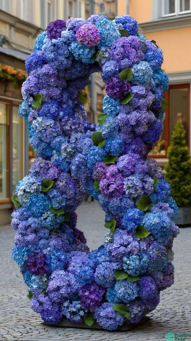 Hyperrealistic Floral Numeral on European Street with an advanced prompt for Midjourney