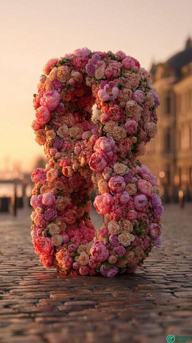 Hyperrealistic Floral Numeral on European Street with an advanced prompt for Midjourney