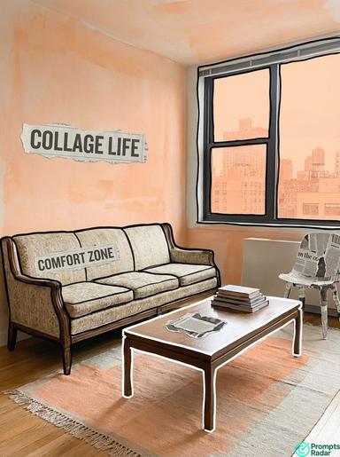 Collage Interior: Graphic Outlines & Newspaper Cutouts in Nano Banana prompt 