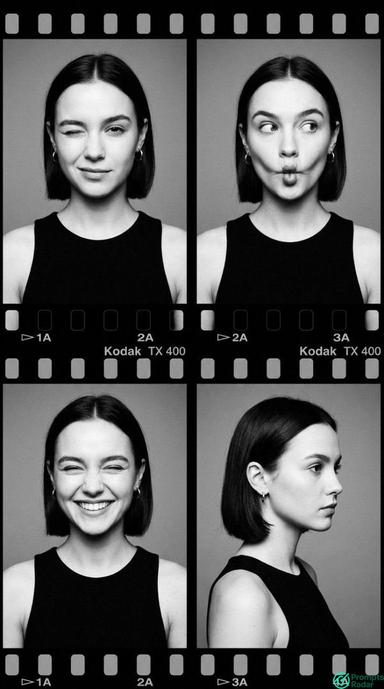Minimalist Monochrome Contact Sheet Portrait prompt 
