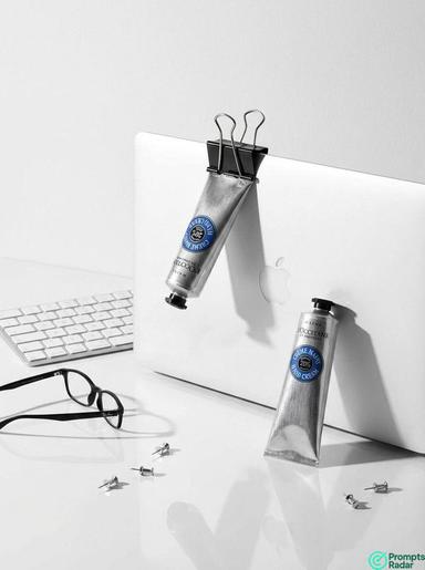 Premium Office Chic Beauty Product Editorial prompt for Photorealistic Desk Aesthetic
