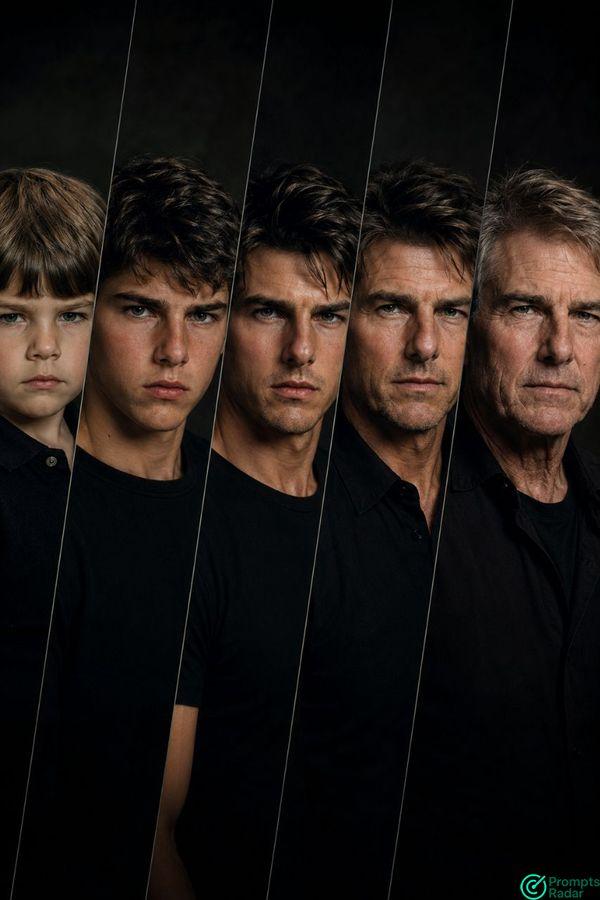 Cinematic AI Age Progression Portrait prompt Child to Elder Composite