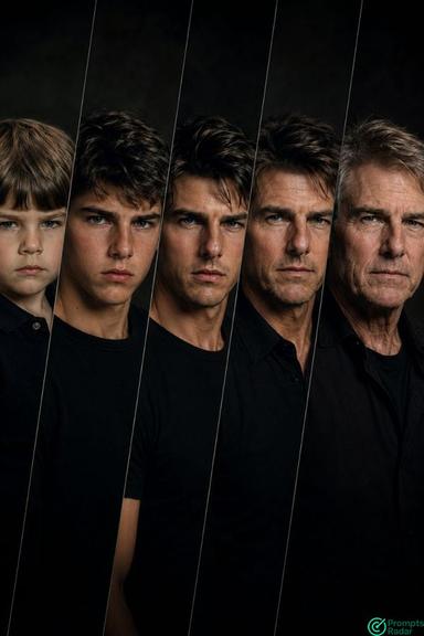 Cinematic AI Age Progression Portrait prompt Child to Elder Composite