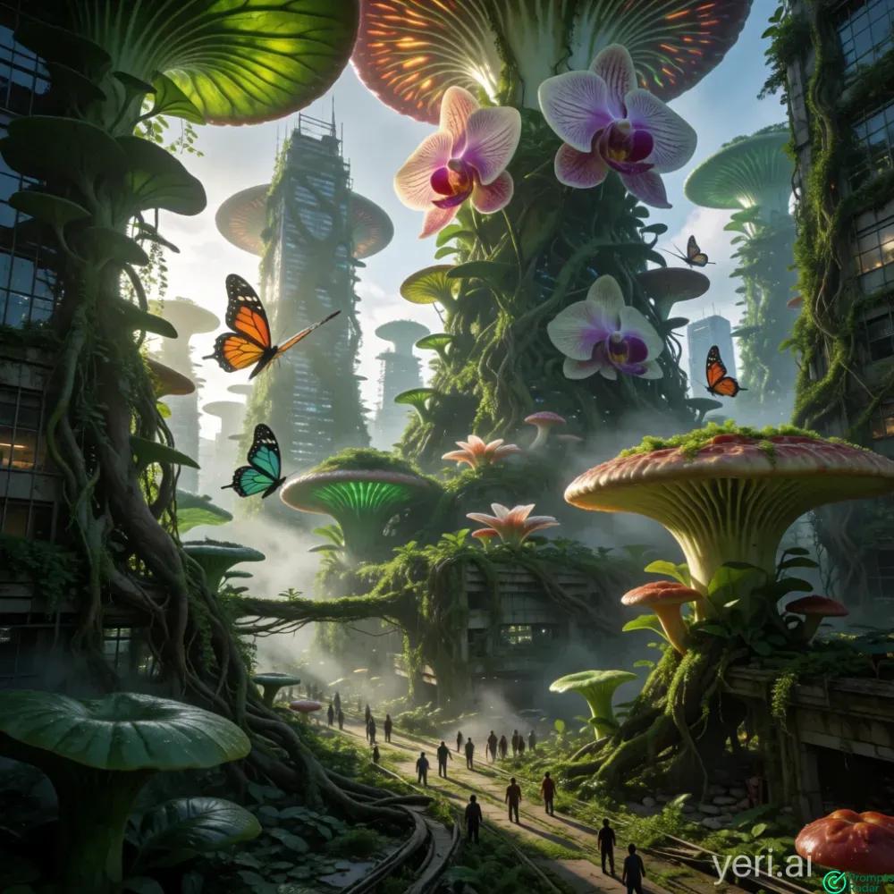 Nature's Gigantic Embrace: Overgrown Cityscape - Photorealistic Art Prompt