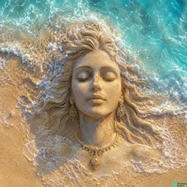 Golden Hour Beach Serenity Aerial Stone Face Sculpture with ChatGPT prompt