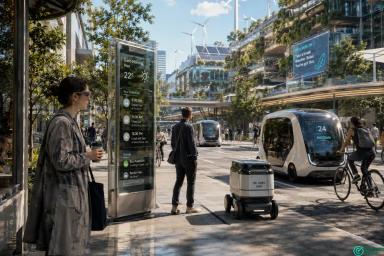 Everyday Futurism prompt: Photorealistic Morning Scene in 2050 Urban Life