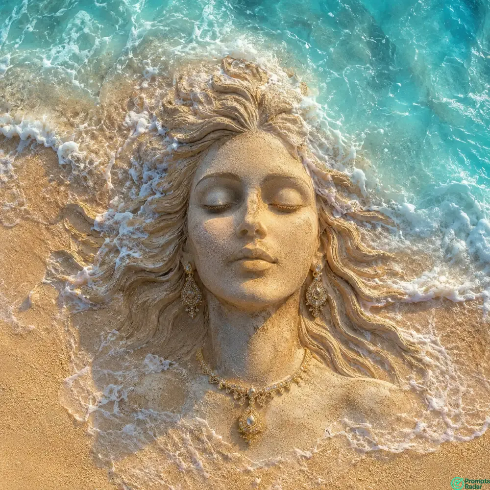 Golden Hour Beach Serenity Aerial Stone Face Sculpture with ChatGPT prompt Golden Hour Beach Serenity Aerial Stone Face Sculpture with ChatGPT prompt