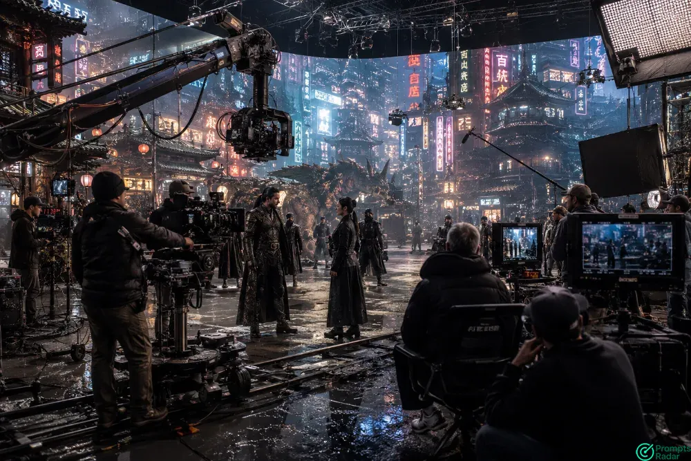 Hyper-Realistic 'Making-Of' Photo prompt: Impossible Blockbuster Film Production Hyper-Realistic 'Making-Of' Photo prompt: Impossible Blockbuster Film Production